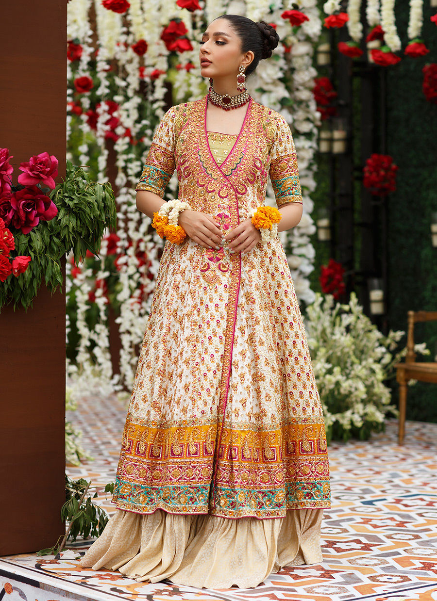 Elegant Pakistani Bridal Kalidaar Multi Color Bridal Lehenga
