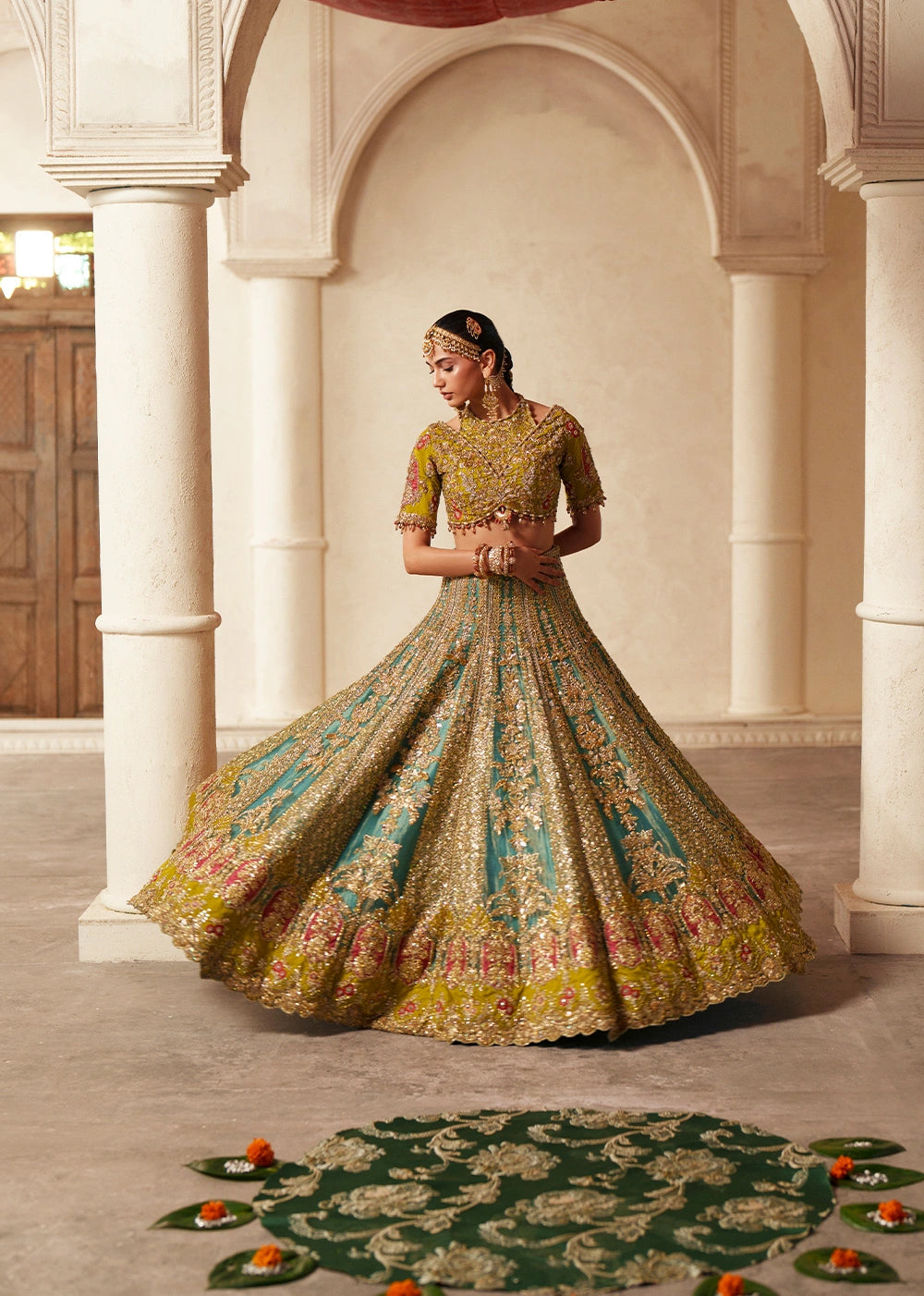 Elegant Pakistani Bridal Outfit in Choli Lehenga Dupatta Style