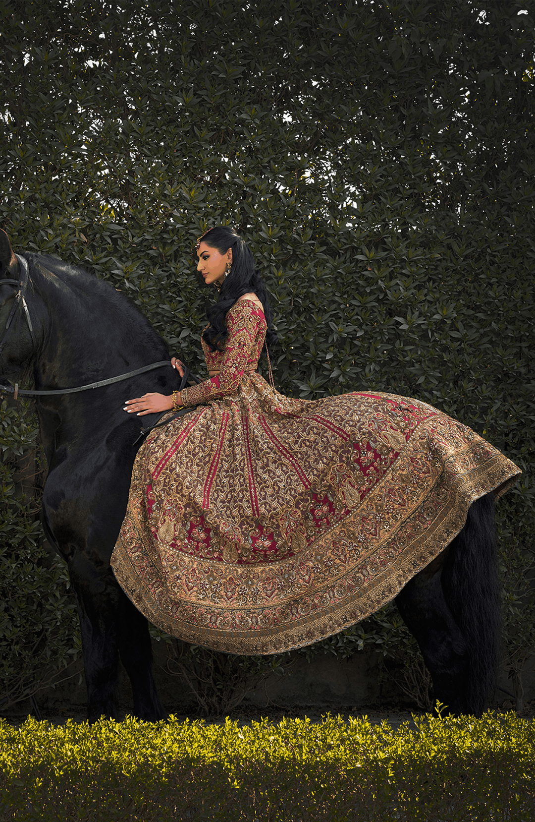 Elegant Pakistani Bridal Outfit in Choli and Lehenga Style