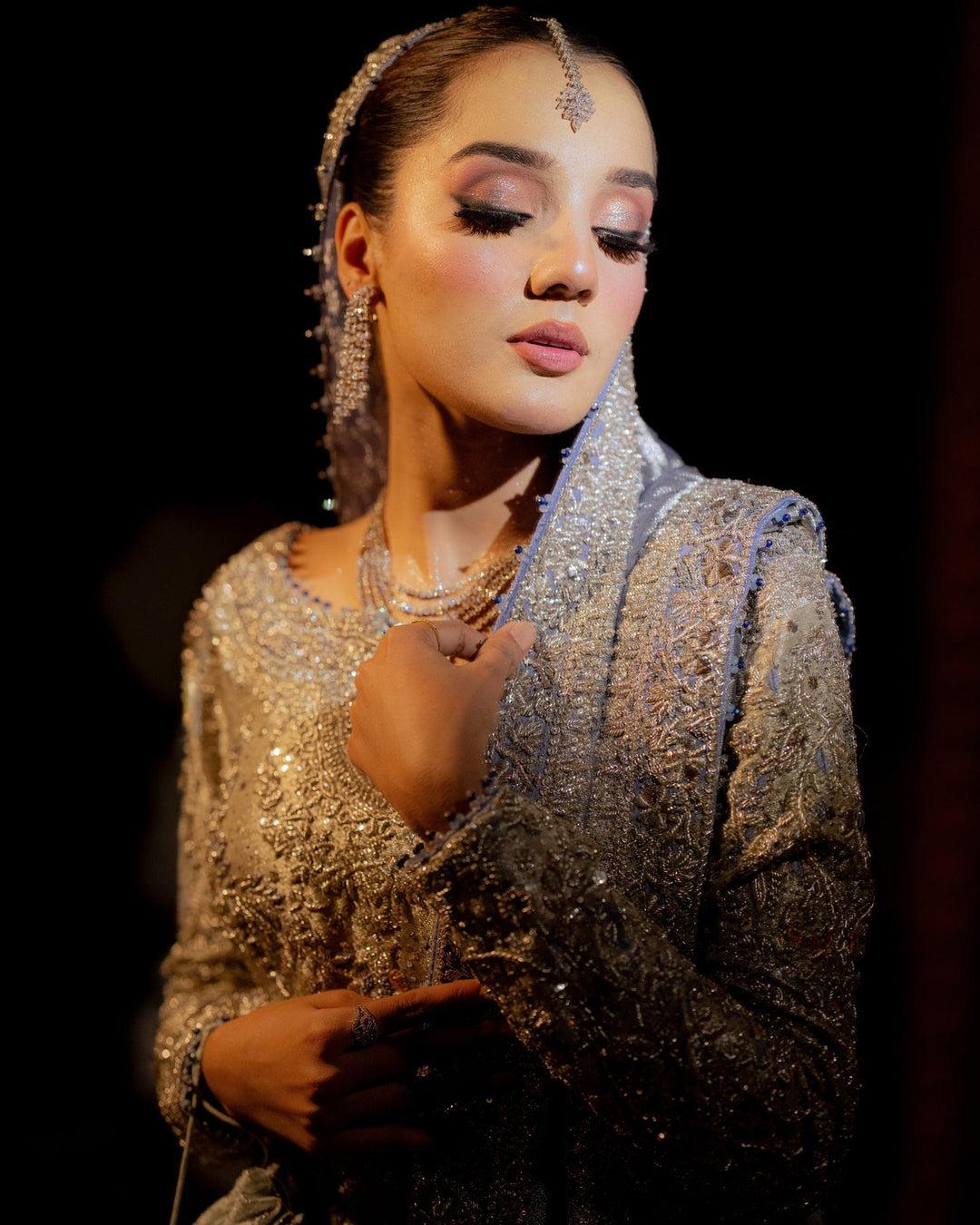 Elegant Pakistani Bridal Outfit in Lehenga and Long Shirt Style