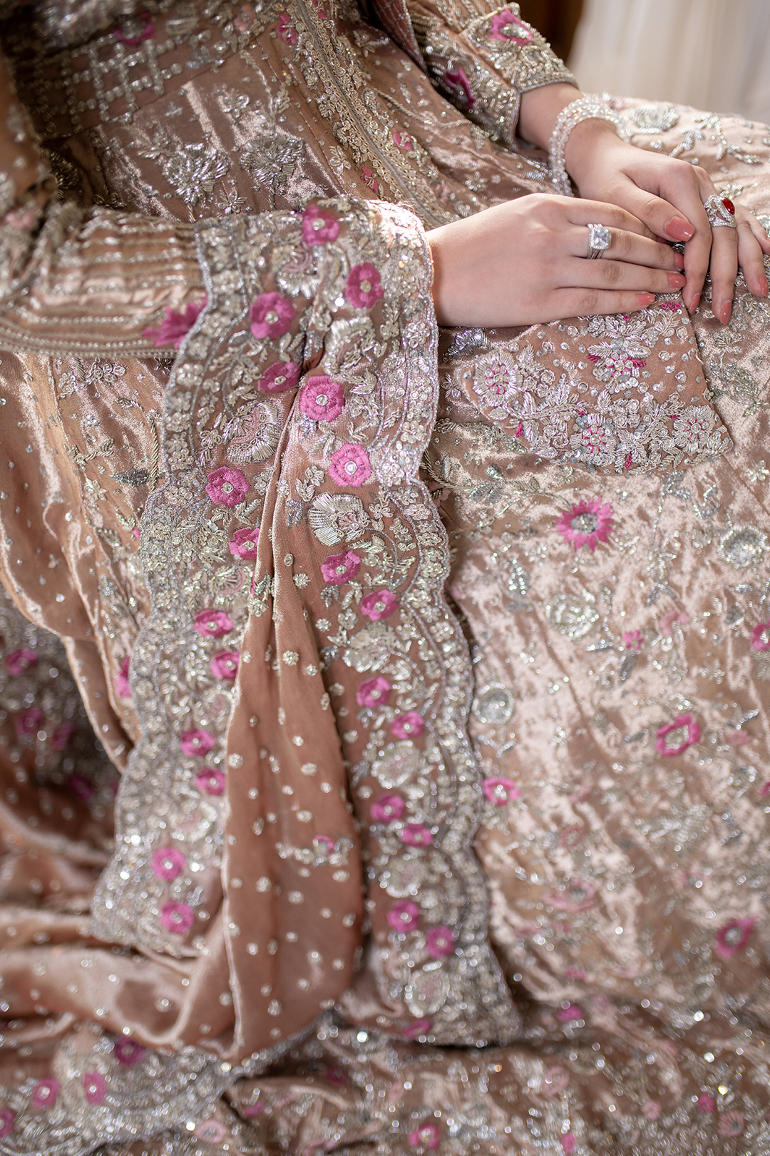 Elegant Pakistani Bridal Outfit in Pishwas and Lehenga Style