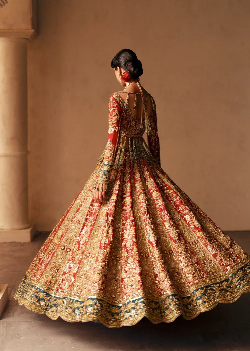 Elegant Pakistani Bridal Outfit in Raw Silk Choli Lehenga Style