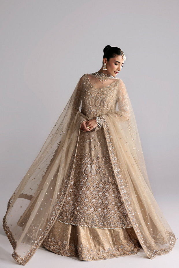 Elegant Pakistani Bridal Wear in Beige Lehenga Kameez Style