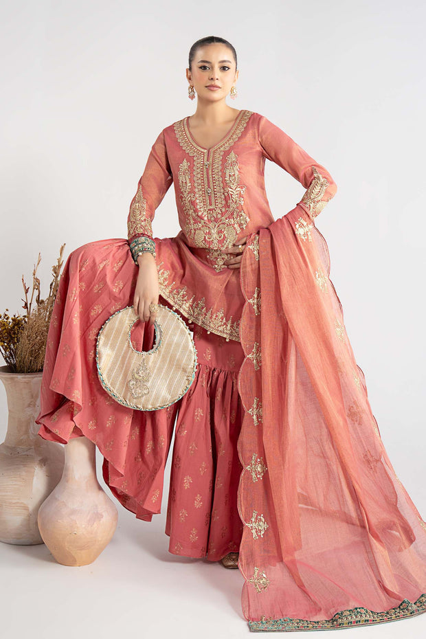 Elegant Pakistani Party Wear in Embroidered Masoori Suit