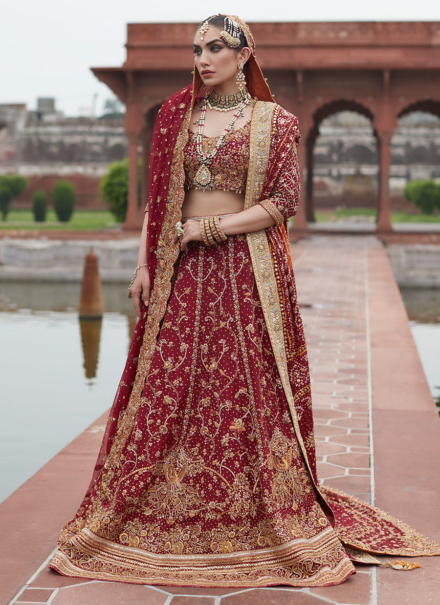Embellished Red Bridal Lehenga Choli - Pakistani Bridal Dress