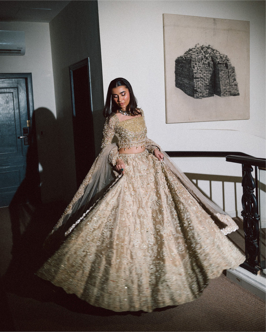 Exquisite Gold Pakistani Bridal Dress for Festive Occasions