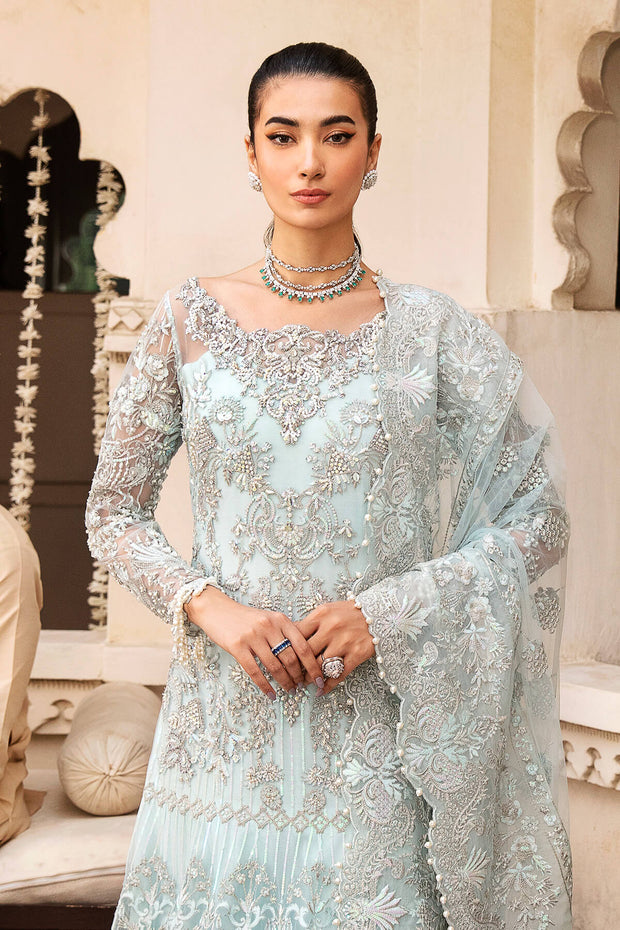 Embellished Aqua Blue Pakistani Party Dress Pishwas – Nameera by Farooq