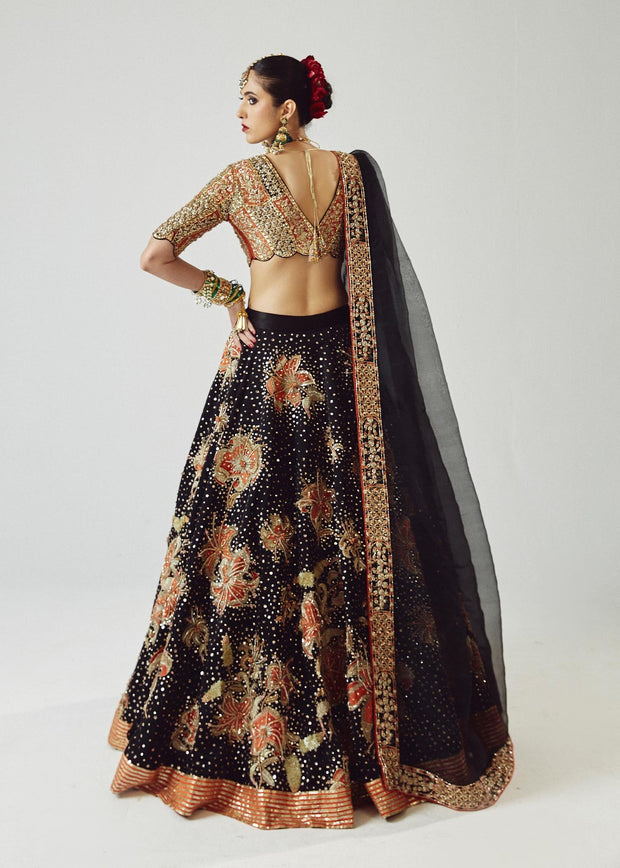 Embellished Black Lehenga Choli and Dupatta Dress