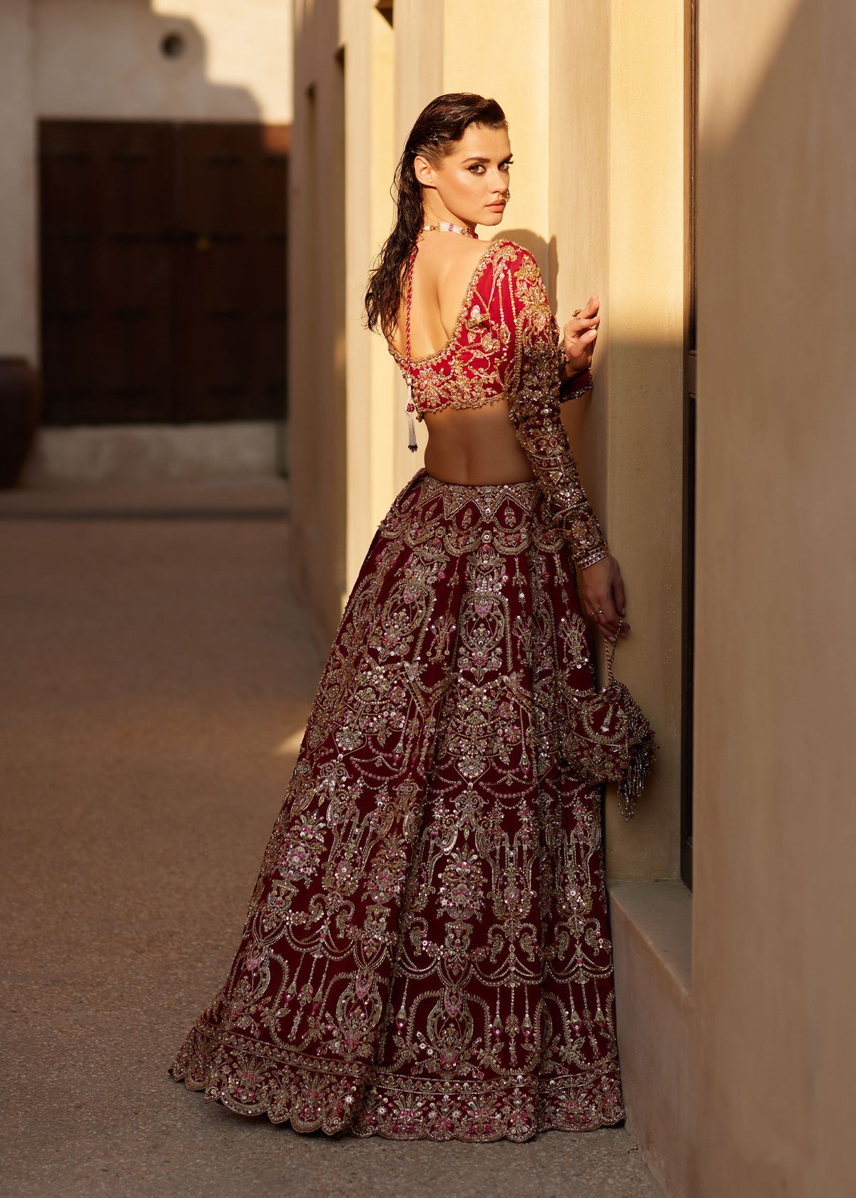 Embellished Choli Lehenga Style Pakistani Bridal Dress – Nameera by Farooq