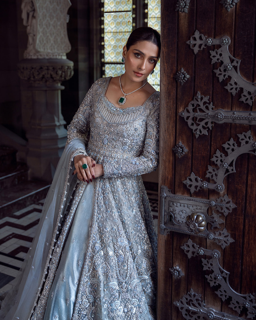 Elegant Pakistani Bridal Dress - Open Gown Lehenga