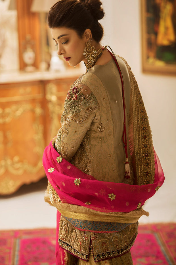 Embellished Jamawar Gharara Frock Pakistani Wedding Dress