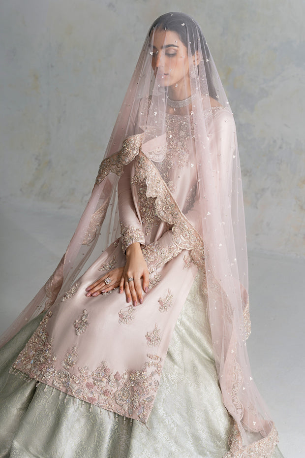 Embellished Nikkah Dress in Royal Lehenga Kameez Style Nameera by Farooq Embellished Nikkah Dress in Royal Lehenga Kameez Style Nameera by Farooq