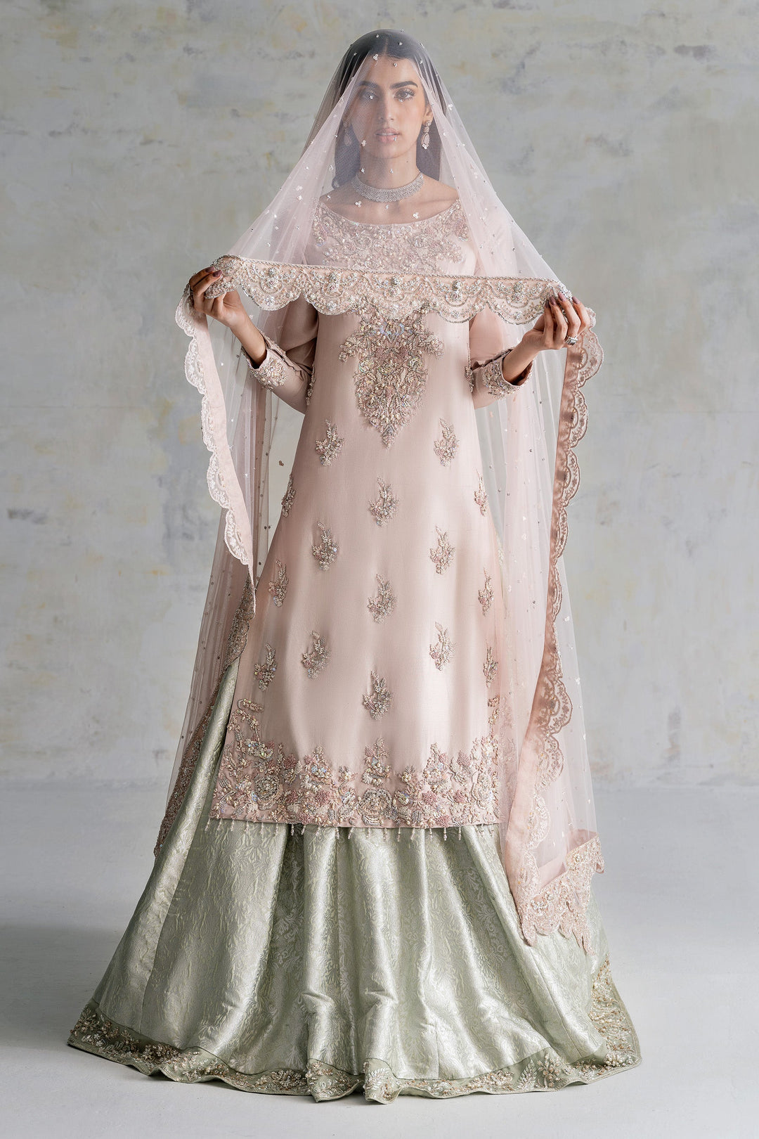 Embellished Nikkah Dress in Royal Lehenga Kameez Style Nameera by Farooq Embellished Nikkah Dress in Royal Lehenga Kameez Style Nameera by Farooq