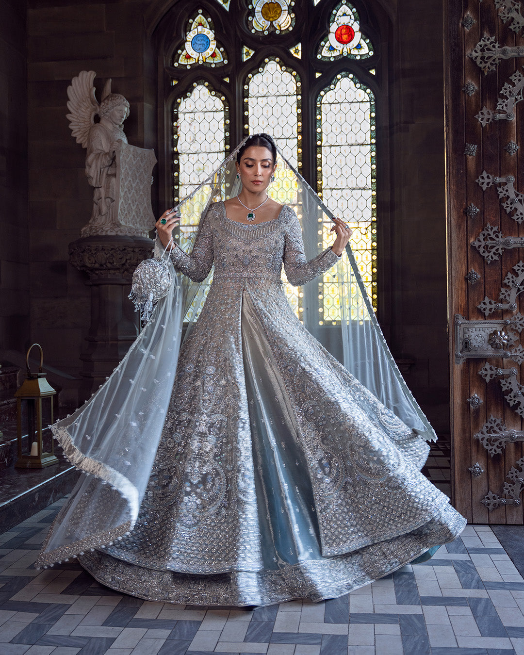 Elegant Pakistani Bridal Dress - Open Gown Lehenga