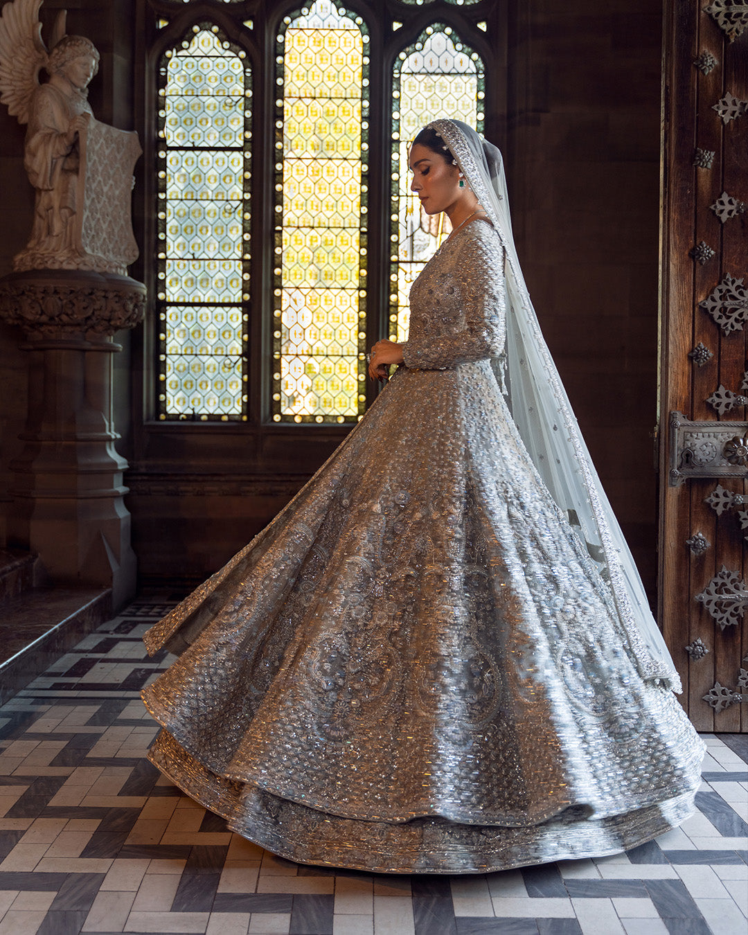 Elegant Pakistani Bridal Dress - Open Gown Lehenga