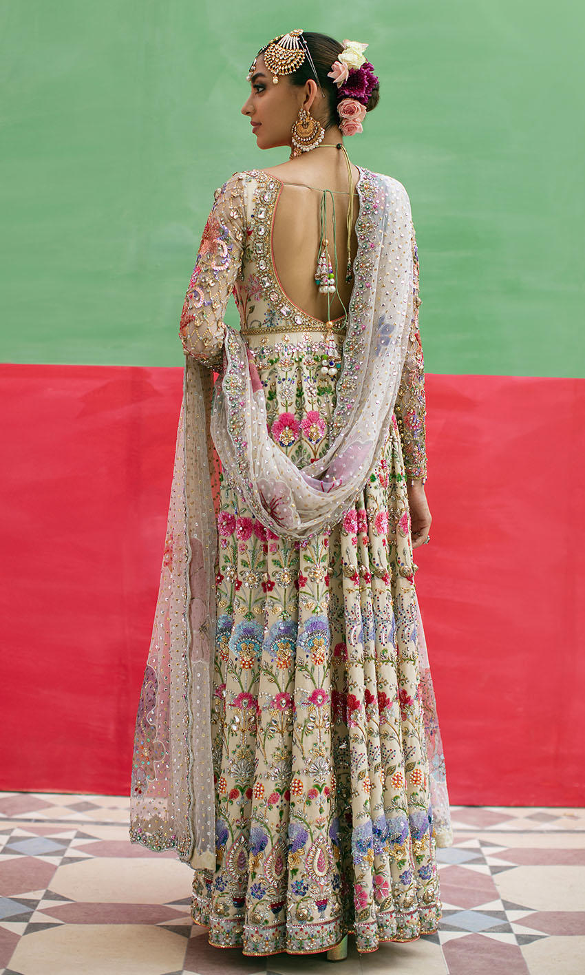 Embellished Pakistani Bridal Pishwas Frock and Dupatta Online