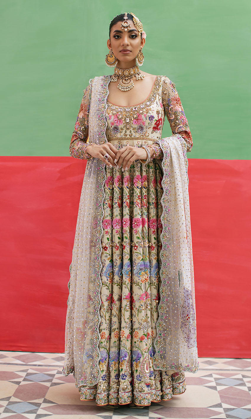 Embellished Pakistani Bridal Pishwas Frock and Dupatta