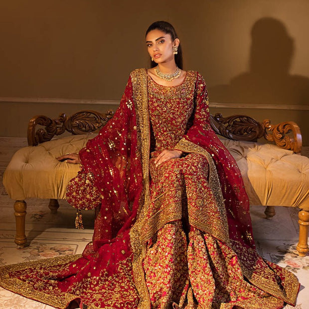 Embellished Red Kameez Lehenga Pakistani Bridal Dresses 2023