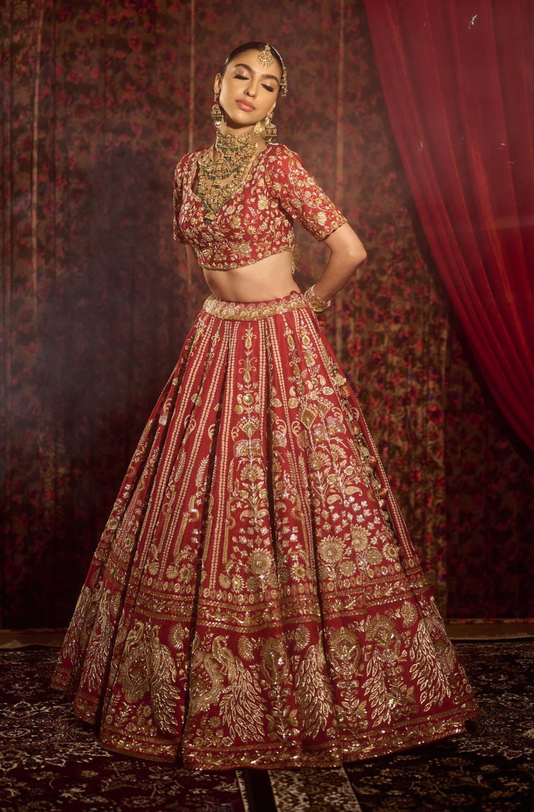 Embellished Red Lehenga with Choli Dress for Bride