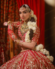 Embellished Red Lehenga with Choli Dress for Bride Online