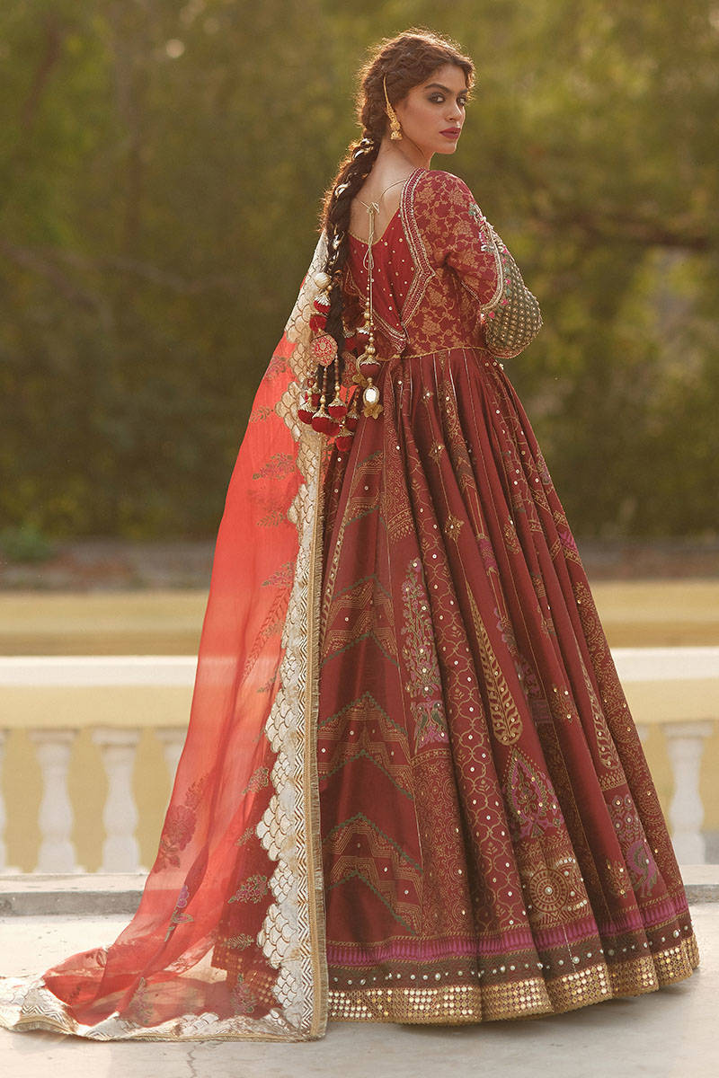 Embellished Red Silk Pishwas Pakistani Wedding Dress