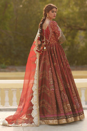 Embellished Red Silk Pishwas Pakistani Wedding Dress