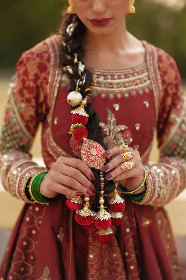 Embellished Red Silk Pishwas Pakistani 