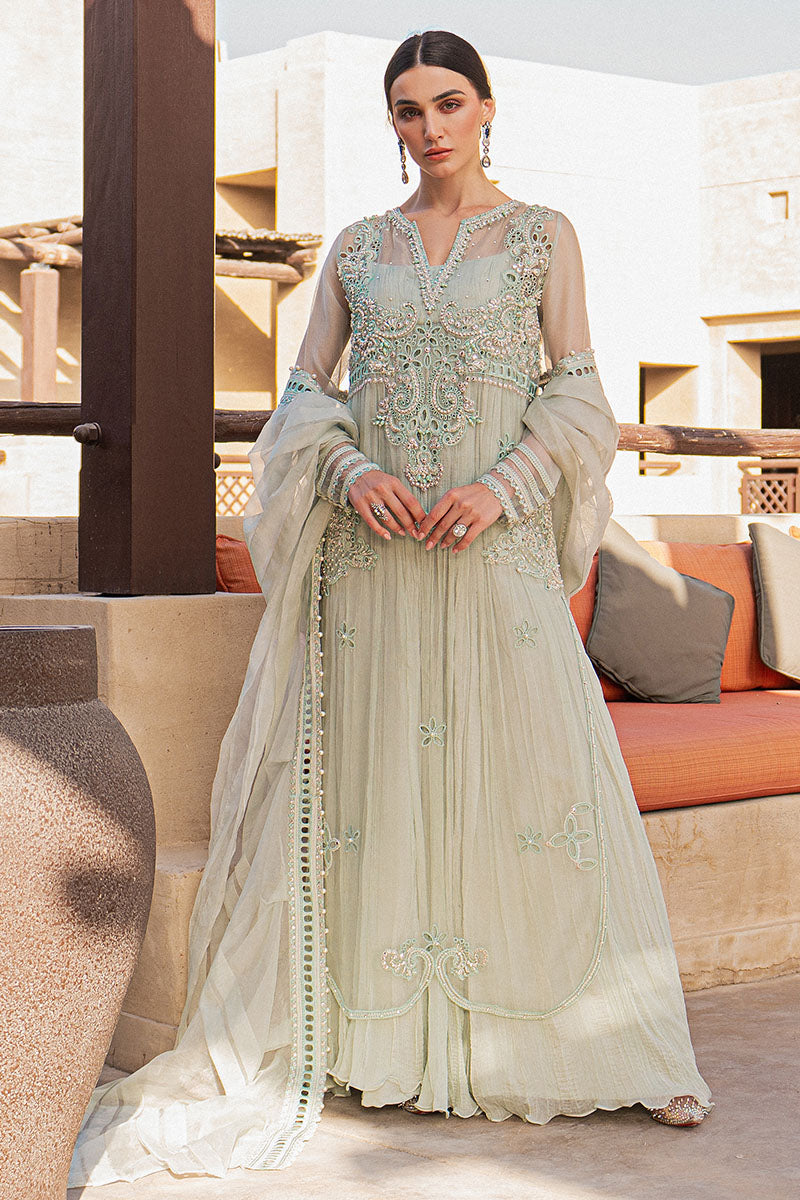 Embellished Sea Green Pakistani Long Kameez Salwar Dupatta