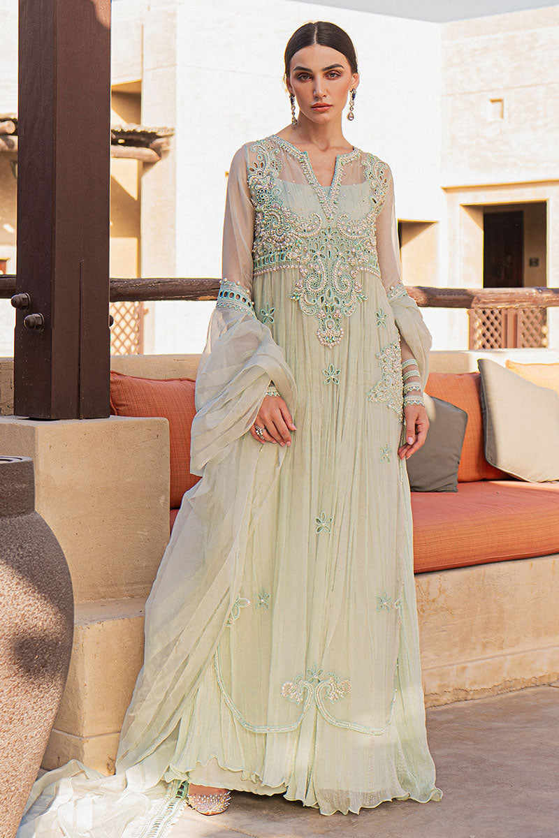 Embellished Sea Green Pakistani Long Kameez Salwar Dupatta 2023