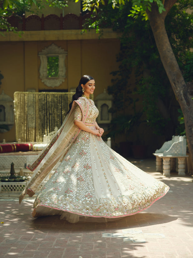 Embellished White Lehenga Choli Pakistani Bridal Dress Online