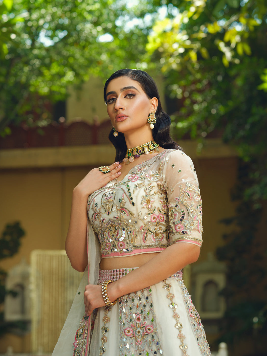Embellished White Lehenga and Choli Pakistani Bridal Dress
