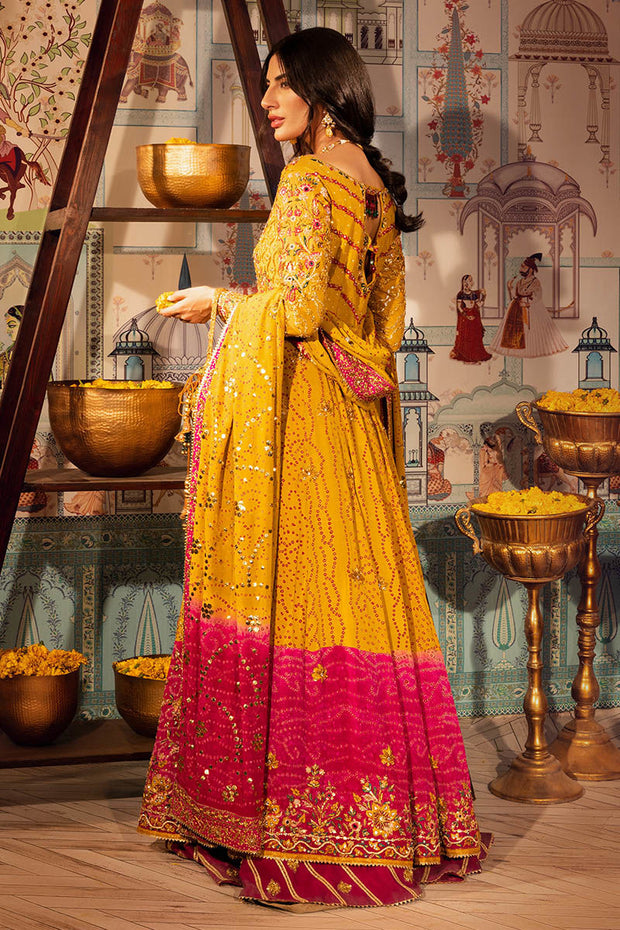 Embellished Yellow Chiffon Pishwas Pakistani Mehndi Dresses 2023