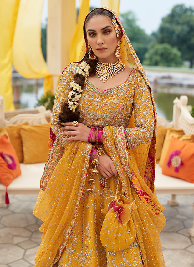 Embellished Marigold Bridal Lehnga Pakistani Bridal Dress