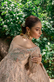 Embellished Pakistani Bridal Dress Brown Pishwas and Long Lehenga