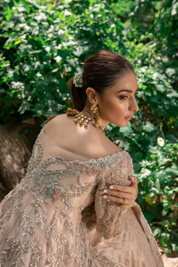 Embellished Pakistani Bridal Dress Brown Pishwas and Long Lehenga