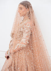 Embellished Pakistani Bridal Dress Peach Color Lehenga Gown Style