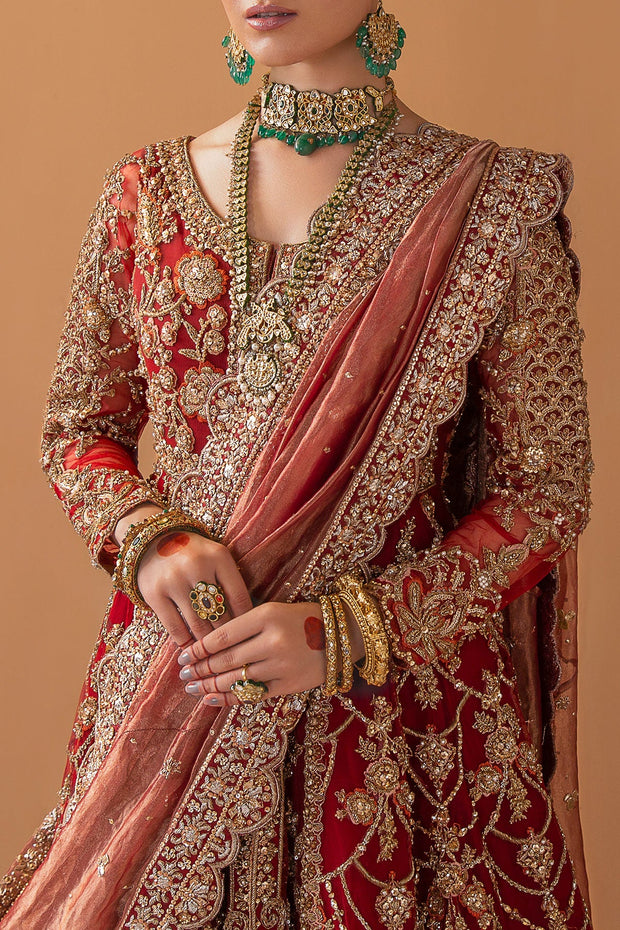 Embellished Pakistani Bridal Dress Red And Golden Lehenga Maxi Bridal Wear