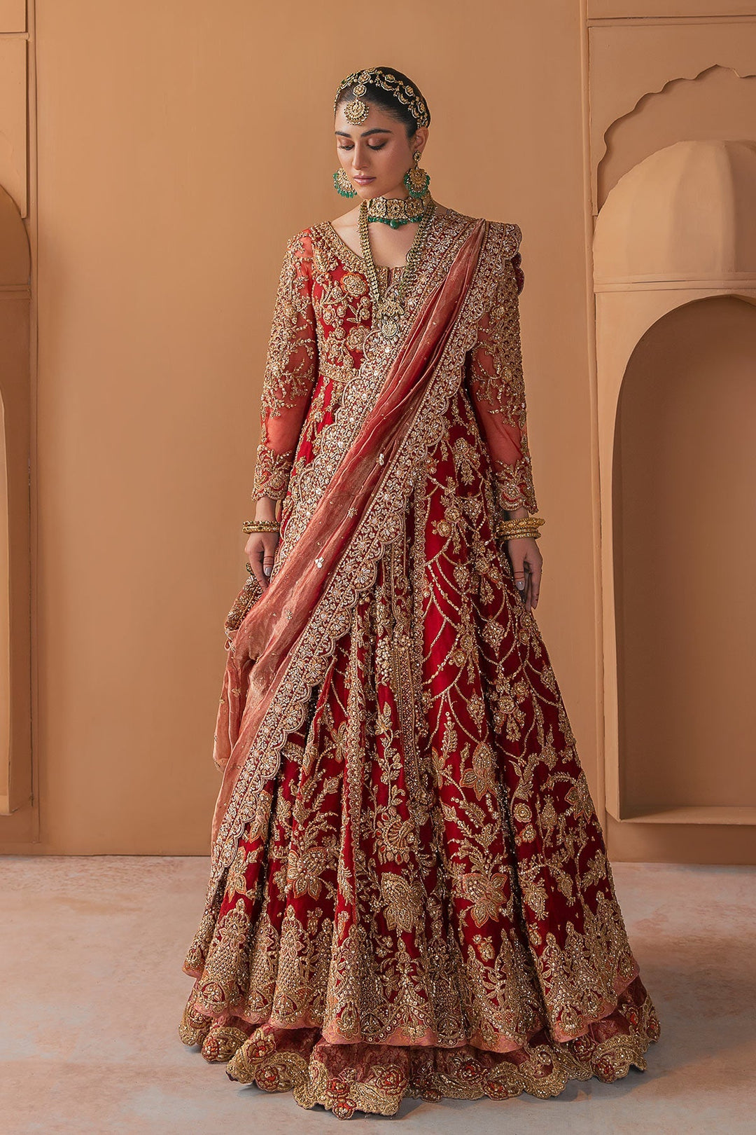 Stunning Embellished Pakistani Bridal Lehenga in Red