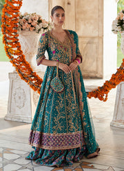 Embellished Pakistani Bridal Dress in Kalidar Maxi and Lehenga Style