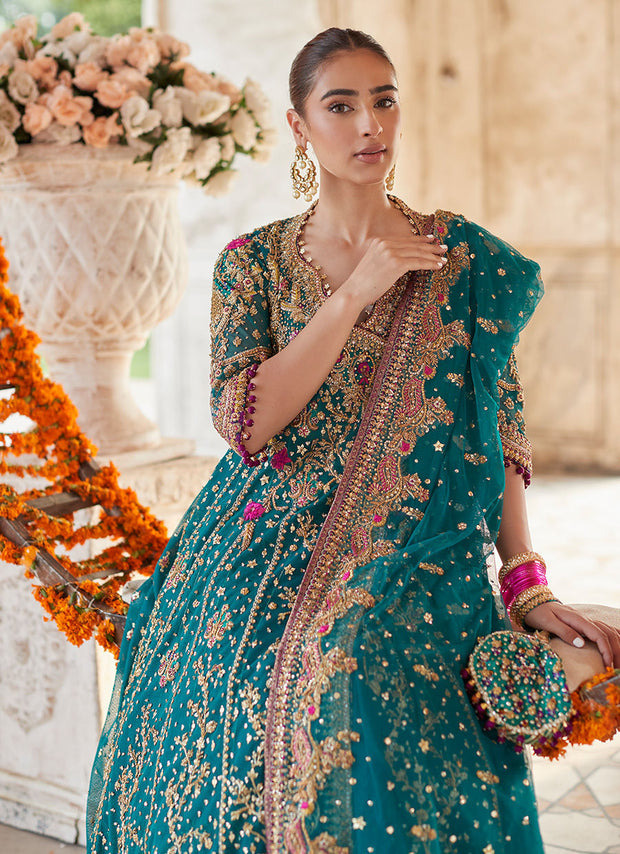 Embellished Pakistani Bridal Dress in Kalidar Maxi and Lehenga Style for bridal wear