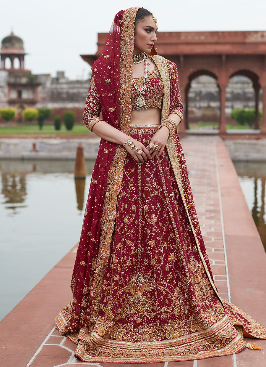 Embellished Red Bridal Lehenga Choli - Pakistani Bridal Dress