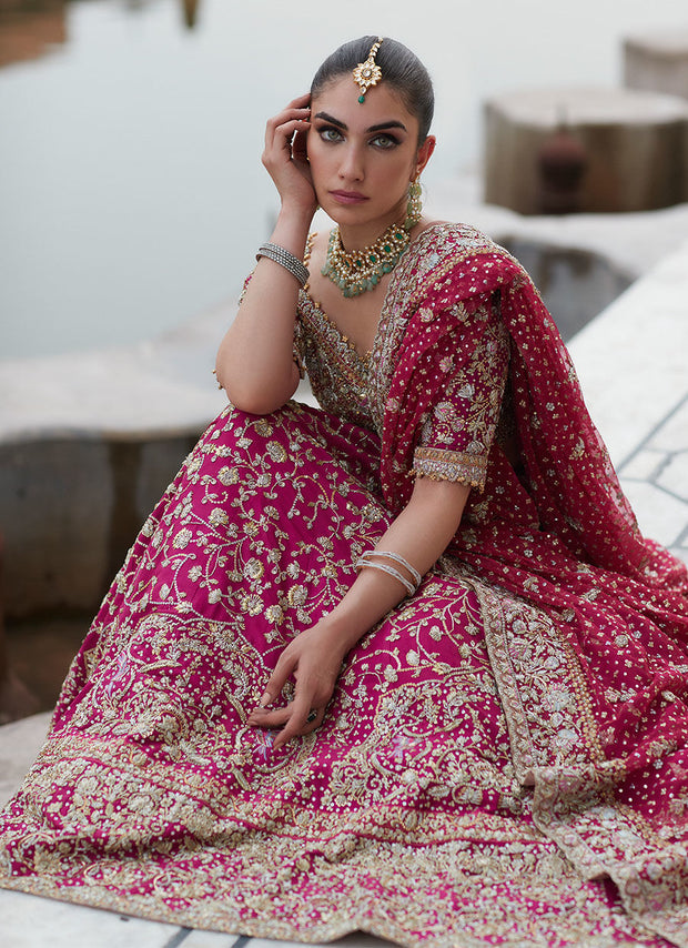 Embellished Traditional Pakistani Bridal Dress Pink Lehnga Choli