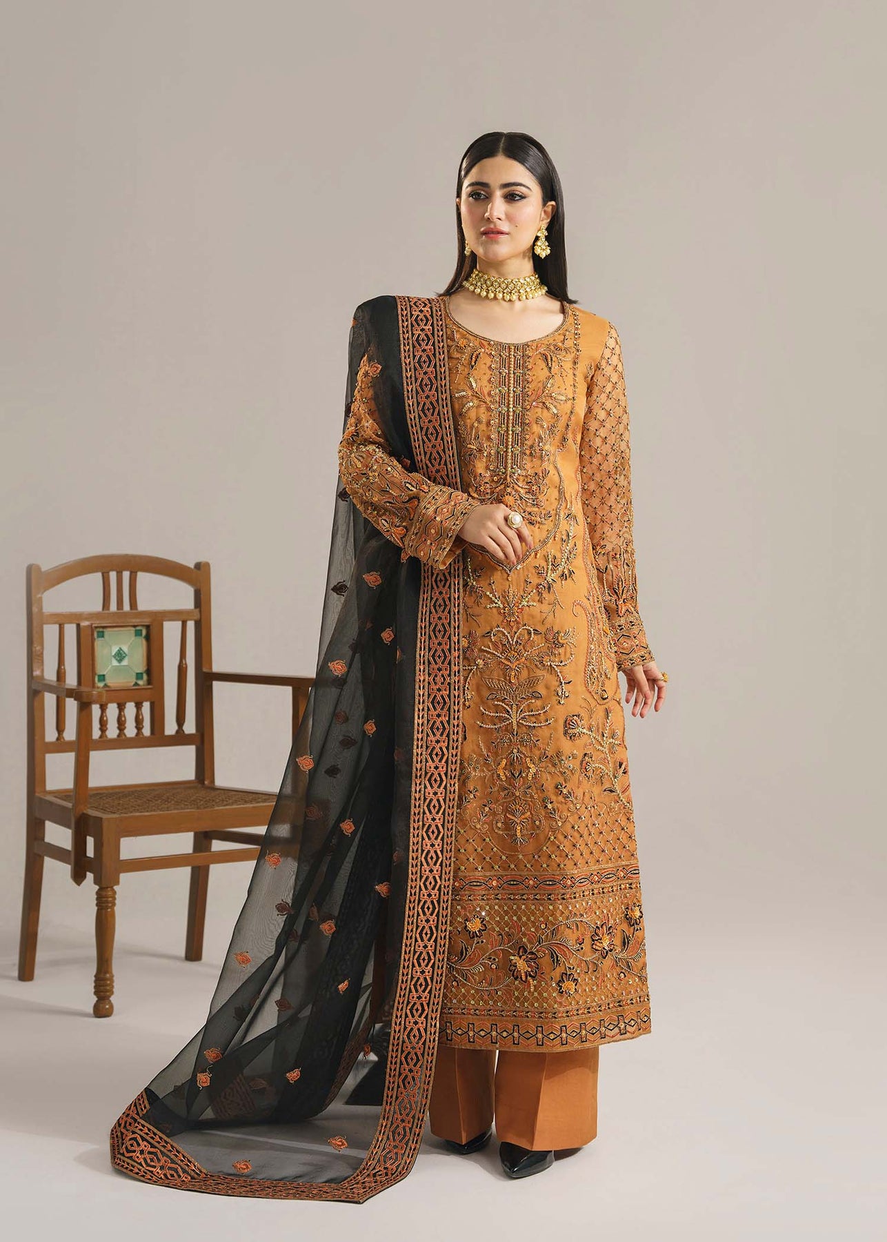 Embroidered Kameez Trouser Dupatta Pakistani Party Wear – Nameera by Farooq
