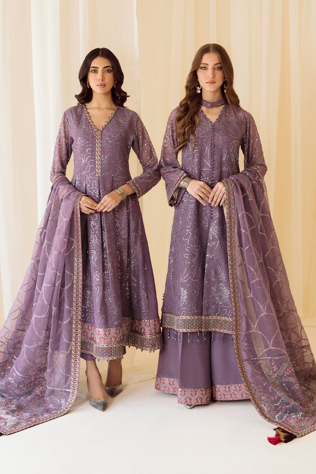 Embroidered Lilac Pakistani Frock Capri with Embellished Dupatta