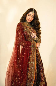 Embroidered Maroon Pakistani Bridal Dress in Lehenga Choli Style