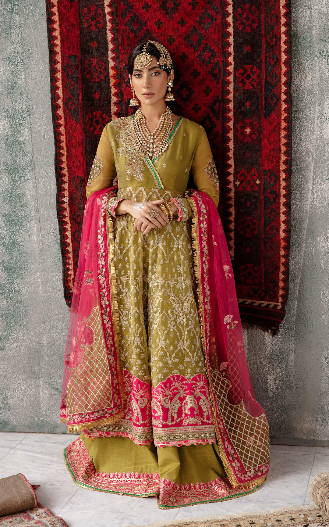 Embroidered Pakistani Party Dress in Pishwas Frock Style