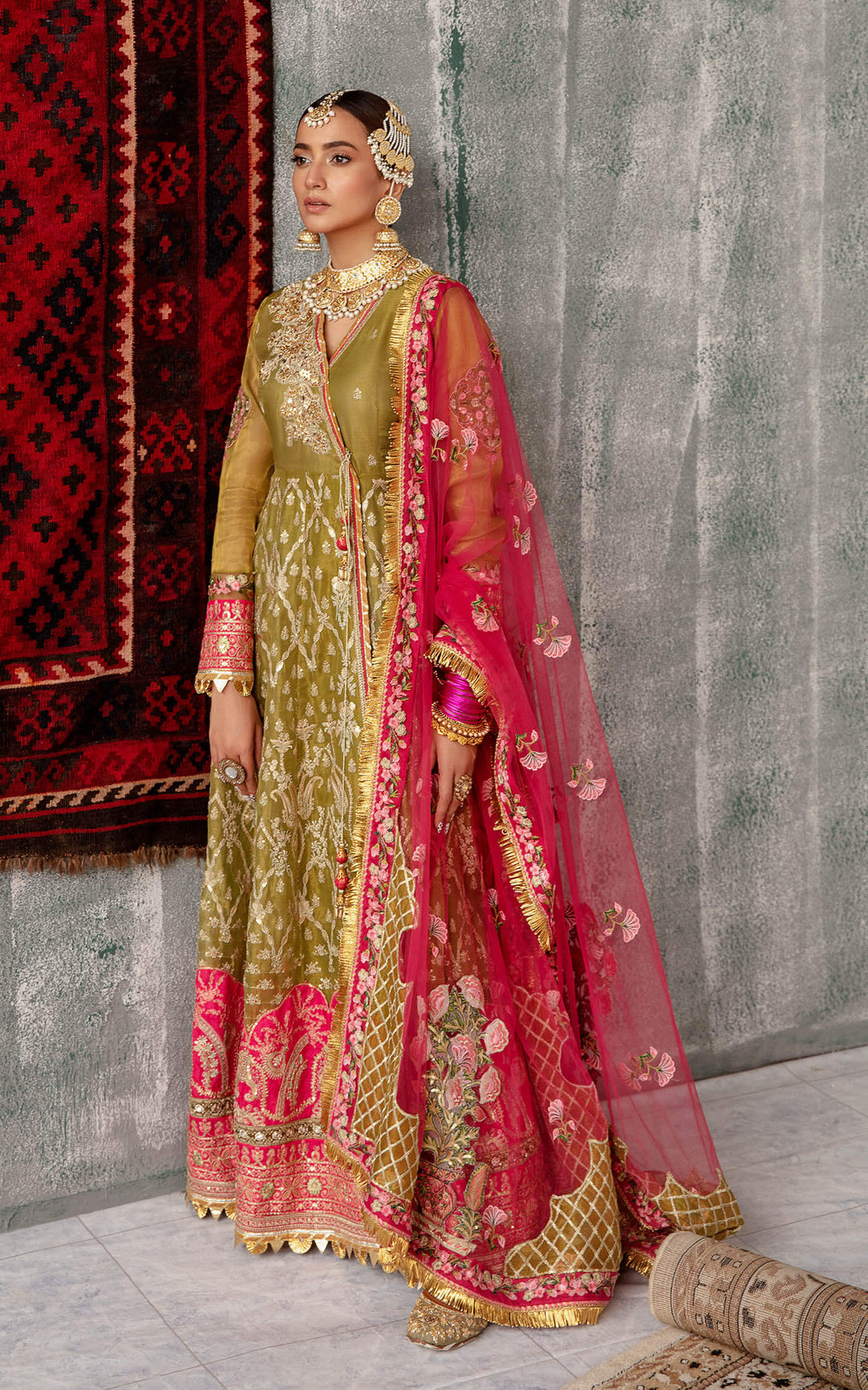 Embroidered Pakistani Party Dress in Traditional Pishwas Frock Style