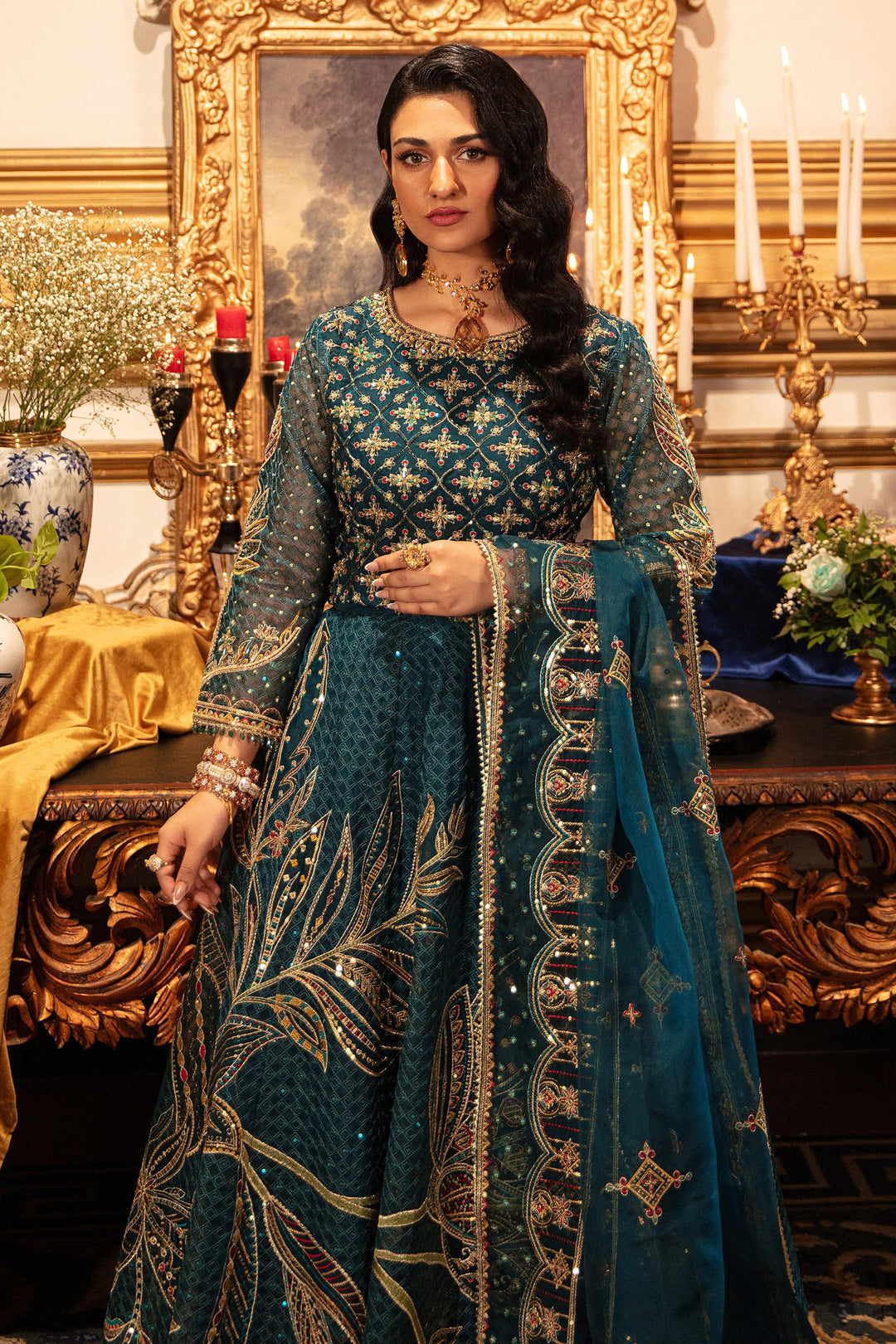 Embroidered Pakistani Wedding Dress Pishwas Zinc Shade
