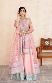 Embroidered Pink Pakistani Party Dress in Pishwas Style