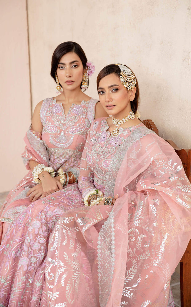 Embroidered Pink Pakistani Party Dress in Traditional Pishwas Style